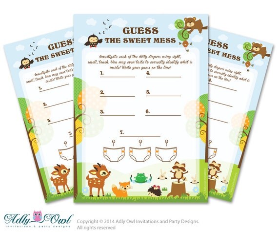 Forest Animals Dirty Diaper Game, Guess Sweet Mess for Baby Shower ...