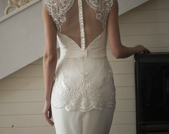 Short Wedding Dress Ivory Lace Crepe And L3 Romantic Short Wedding Dress Ivory Lace Crepe And L3 Romantic