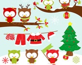 Christmas owls digital clipart / Cute Christmas Owls Clip art For Personal and commercial use Il_170x135