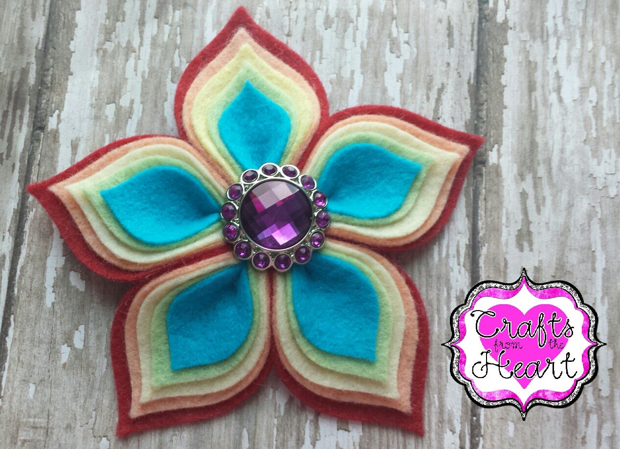 Felt Flower Clip Rainbow Petals Layered Felt Flower Clip