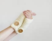 SALE - Fingerless Women Wittens In Cream, Wool Winter Gloves, Fall Accessories