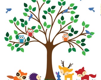Nursery Jungle Decal, REUSABLE Fabric DECAL, Jungle Wall Decal, 714D