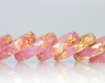 Resin Ring - Flamingo Pink Faceted Eco Resin Ring with Gold Flakes