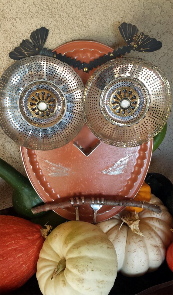 Salvaged Garden Decor OWL Art . Made with Vintage Recycled Salvaged Garden Decor OWL Art Made with Vintage Recycled