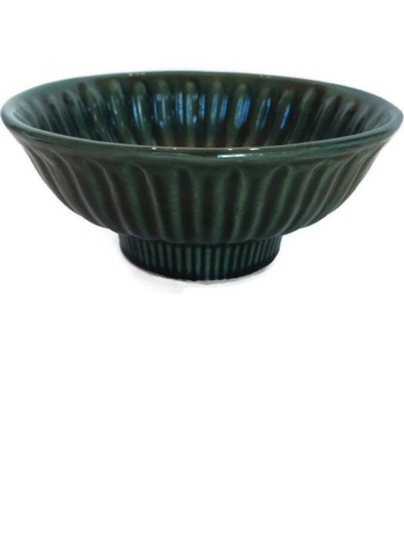 Ribbed Hull dish vintage green ceramic planter