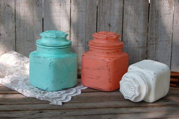 Reserved Canister Set  Shabby Chic Mint  by TheVintageArtistry