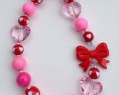 Valentines Day Chunky necklace, red bow with hearts, Valentines Day Gum Ball Necklace Il_170x135