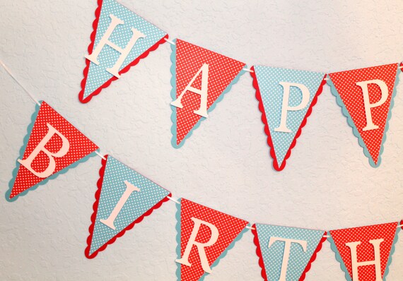 Happy Birthday Banner First Birthday Polka by PartyandHomeDesign