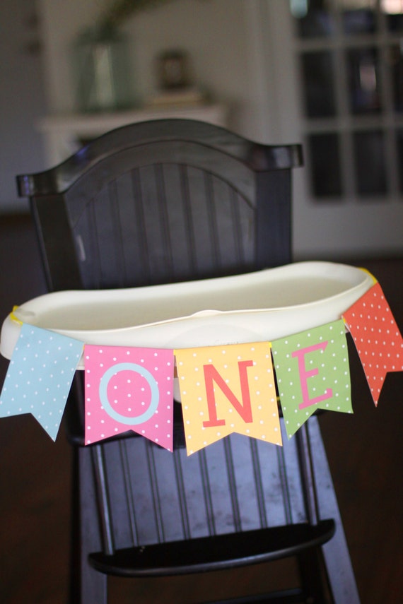 Printable high chair banner - One - Pennant banner - Polka dot party - Sprinkles party - Confetti party - First birthday - Customizable