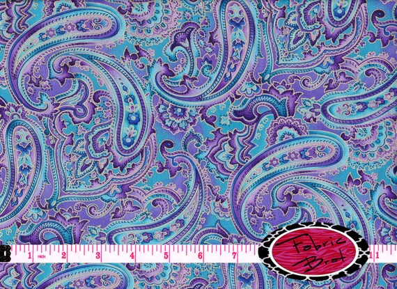 Teal & Purple PAISLEY Fabric by the Yard Fat Quarter by FabricBrat