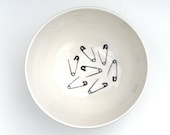 hand thrown and hand illustrated safety pin bowl