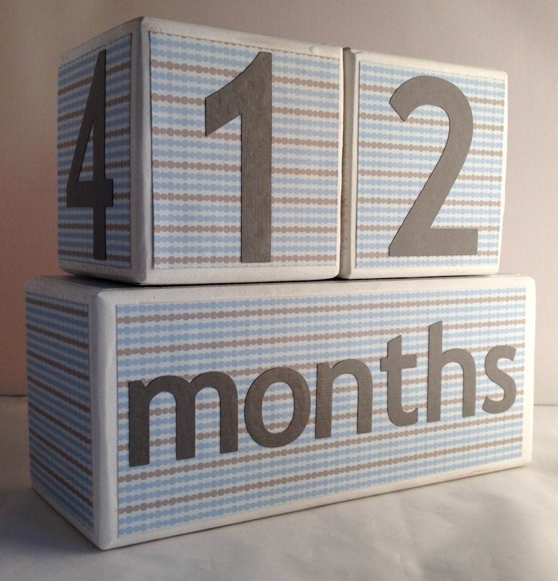 Wooden Age Blocks In Blue And Grey Stripe For Photographs With