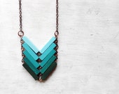 Wood Geometric Necklace | JUNGLE | Minimal Jewelry | Mint Turquoise Hand-Painted Necklace | Modern Necklaces | Chevron Necklace