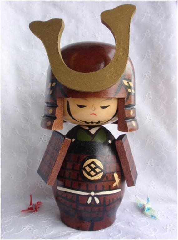 Kokeshi doll Japanese samurai warrior by japanesebee on Etsy