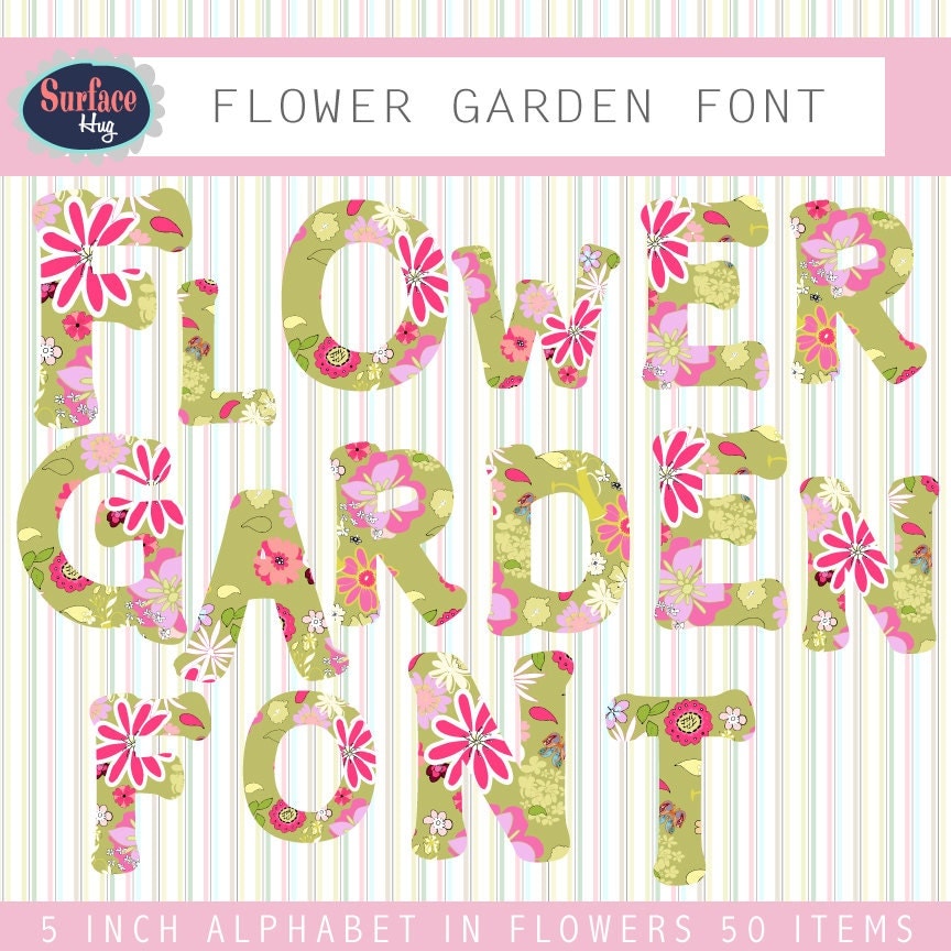 Digital Font FLOWER GARDEN FONT Digital Letters Fonts For