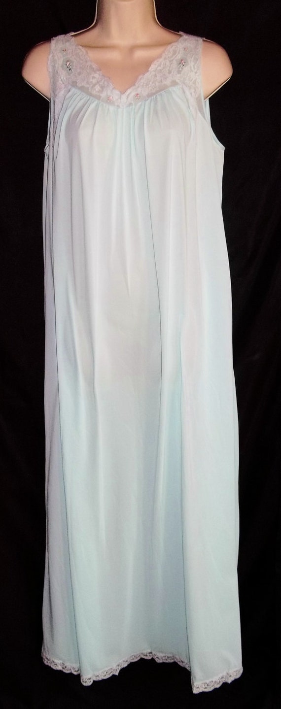 Vintage Lingerie 1950s SHADOWLINE Aqua Nightgown Medium