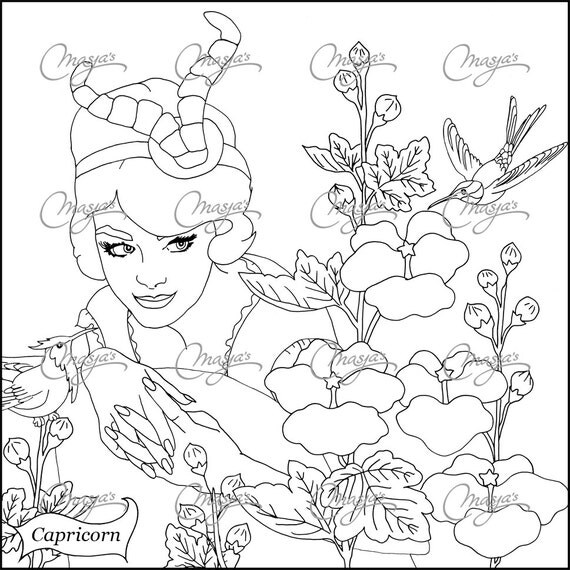 Download Items similar to Masja's CAPRICORN zodiac sign coloring page on Etsy