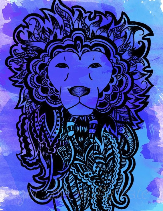 Items similar to Henna  Pattern Lion  Illustration Poster 