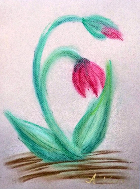 Items similar to Drooping Flowers Original Chalk Pastel Drawing on Etsy