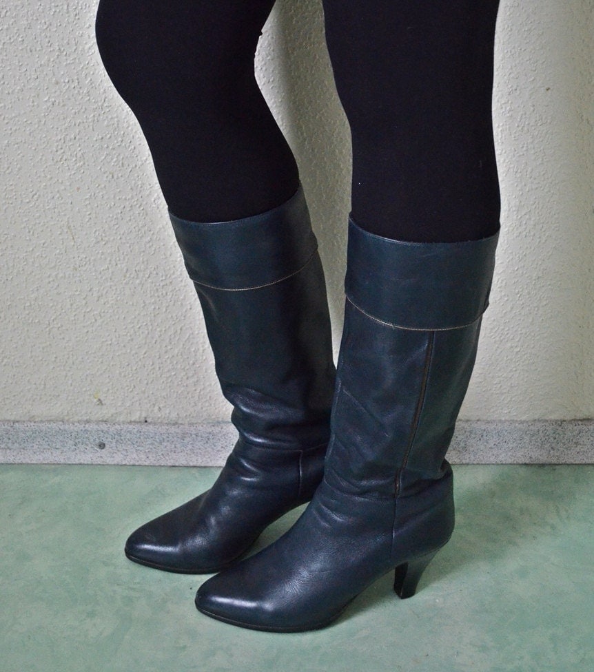 Navy leather boots Navy blue leather boots Womens boots