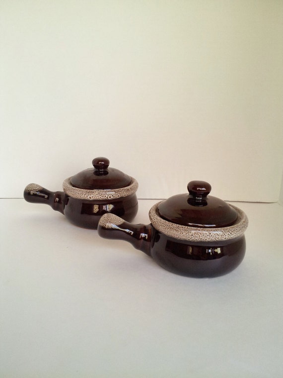 Two Brown Ceramic Soup Bowls With Handles by EllasTreasureTrove