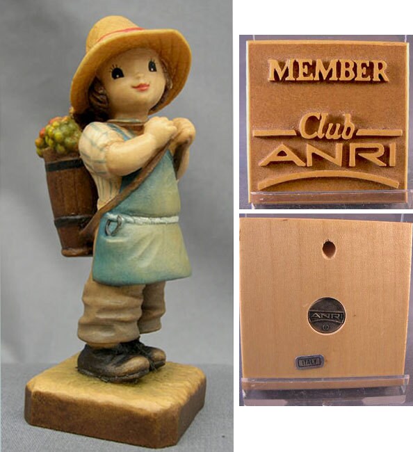 Anri Italy Hand Carved Wood Figurine Harvest Helper