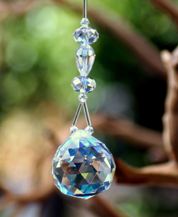 3 Cut Ball Hanging Crystal Ornament by CrystalAnneken on Etsy