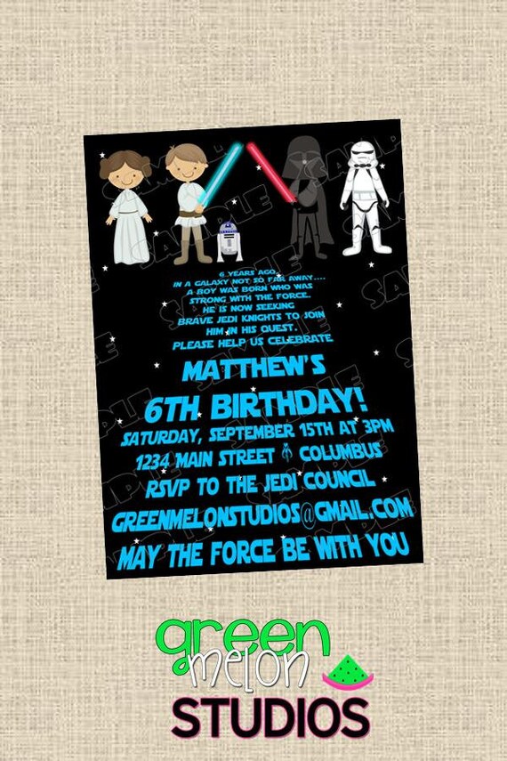Star wars jedi fighters scroll birthday party printable invitations UPrint customized card by greenmelonstudios Il_570xn
