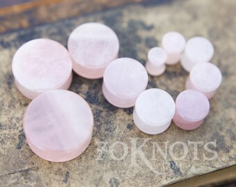 Rose Quartz Stone Plugs - Double Flared - 1 Pair - 6mm - 8mm - 10mm - 11mm - 12.7mm - 14mm - 16mm - 19mm - 22mm - 25mm - Organic