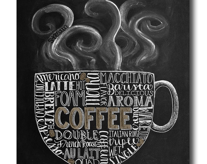 Coffee Art, Coffee Kitchen Art, Chalkboard Sign, Chalk Art, Kitchen Chalkboard, Coffee Lover, Subway Art, Kitchen Print, Kitchen Decor