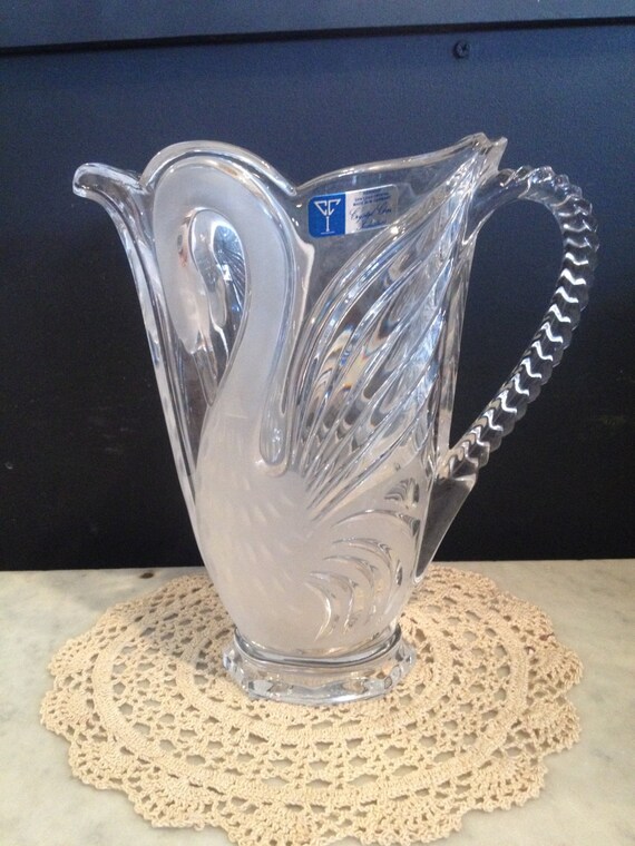 Handcut Lead Crystal Swan Pitcher