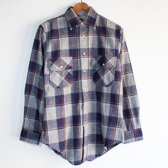 70's Outdoor Wool Plaid Flannel Long Sleeve Shirt