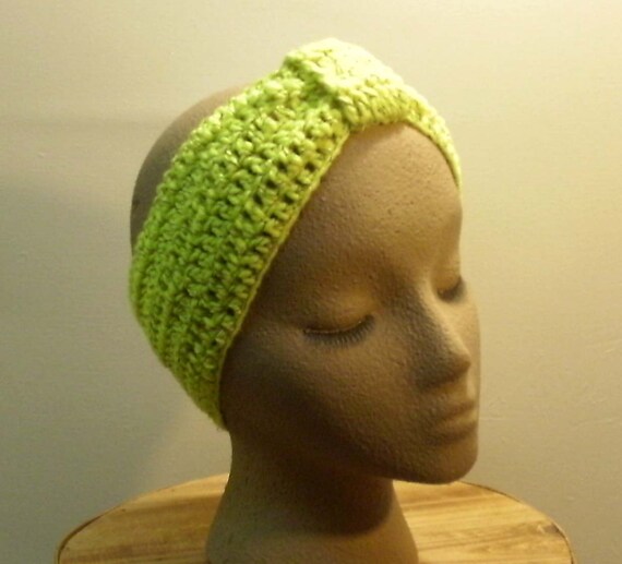 Crochet Yellow Vintage Flapper Style hair wrap headband. Slip on Bow ...