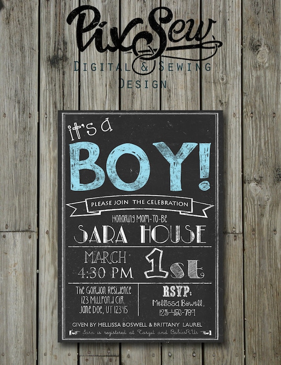 Chalkboard Baby Boy shower invitation card 5X7 4X6 Digital