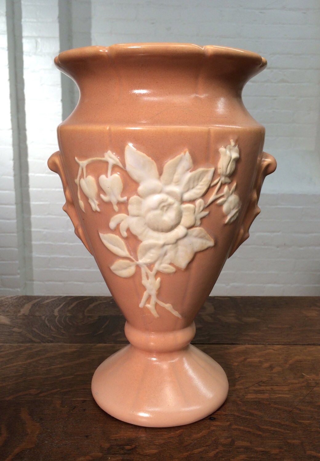 vintage Weller Pottery vase // urn // peach by expvintagehome