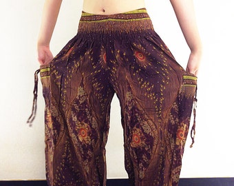 Harem Pants Women Yoga Pants Aladdin Pants Maxi Pants Boho Pants Gypsy Pants Rayon Genie Pant Hippy Pants Trouser Brown (TS44)