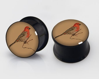 Vintage Birds Screw Ear Plugs, Steel Resin,AliceFlesh Tunnels,Choose Size Image