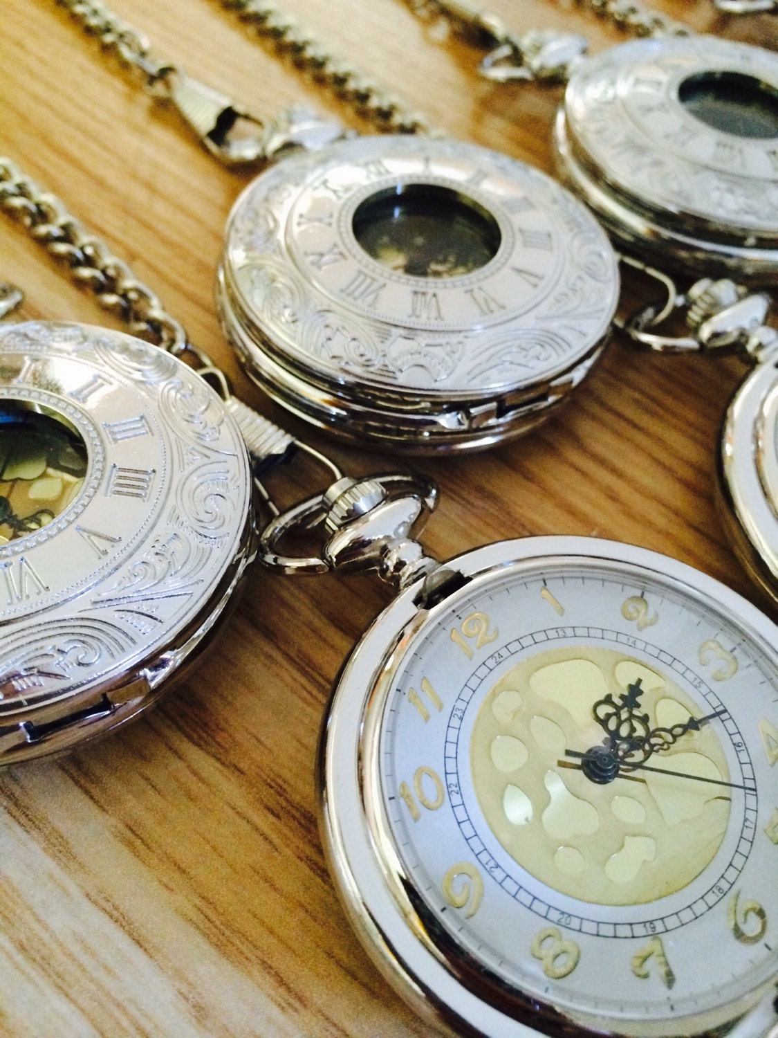 Wedding Set of 4 Silver Pocket Watches with Chain Groomsmen Gift Ships from Canada