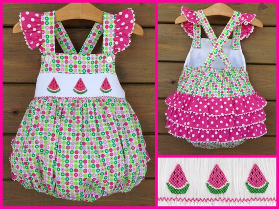 Watermelon Smocked Ruffle Bottom Bubble by SouthernSmockedSprou