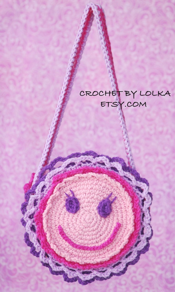 Pink purse for little girls- crochet pattern, cute pinkpurple purse