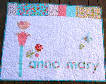 Baby girl quilt pattern, PDF, appliqué quilt pattern, birdhouse quilt pattern, nursery decor pattern, easy quilt pattern, beginner quilt