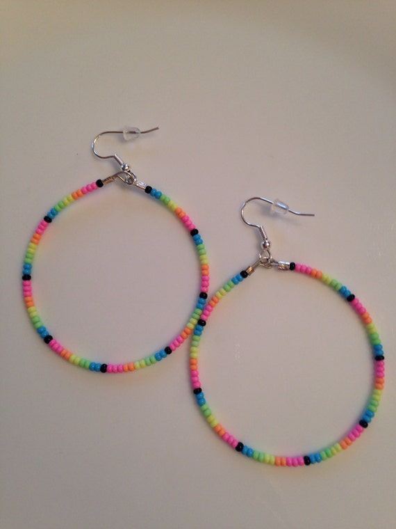 Beaded Neon Hoop EarringsNative by BirchBarkBetty on Etsy