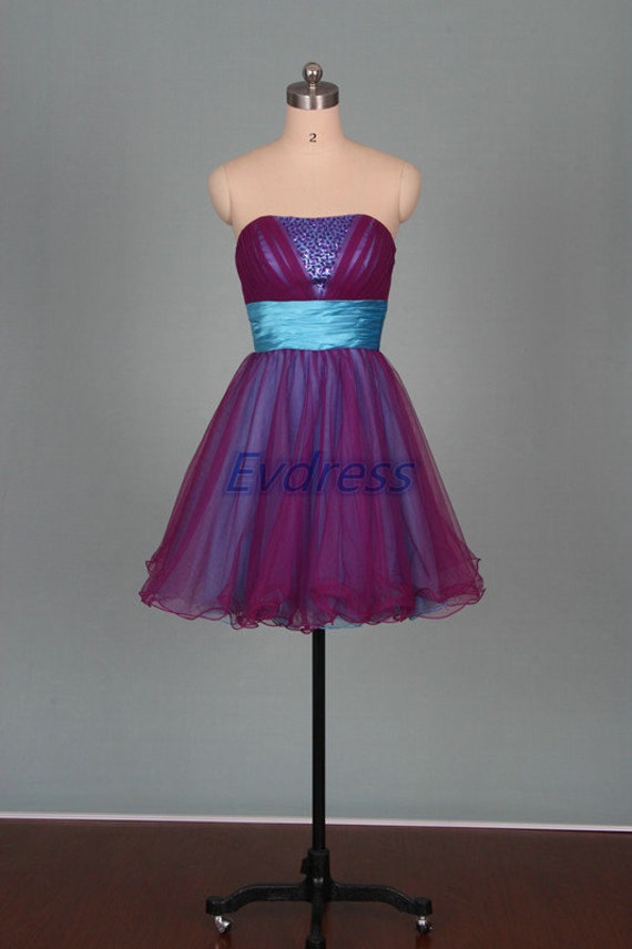 Short tulle homecoming dress in purplecheap prom dresses on