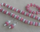 Handmade Pink Stone and Sequin Spacer Beaded Jewelry Set