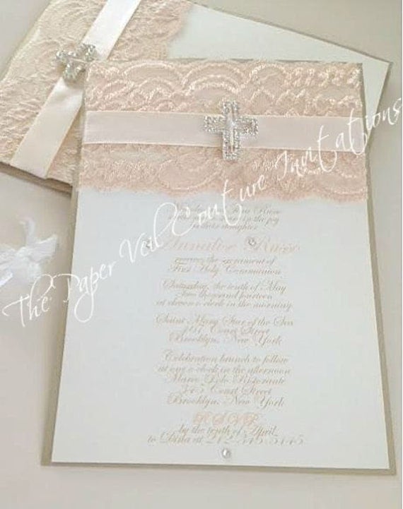 paper invitations couture Lace Baptism/Christening Couture Communion or Rhinestone Cross Vintage