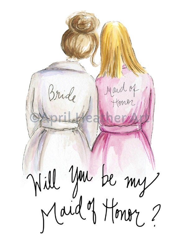 bridesmaid bride blonde drawing brunette maid honor pdf bridesmaids printable cards proposal short getdrawings