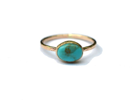 14k Gold Turquoise Ring Skinny Stacking Ring by AquarianThoughts