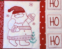 Christmas Redwork Wall Hanging Quilt, Machine Embroidered Snowmen ...