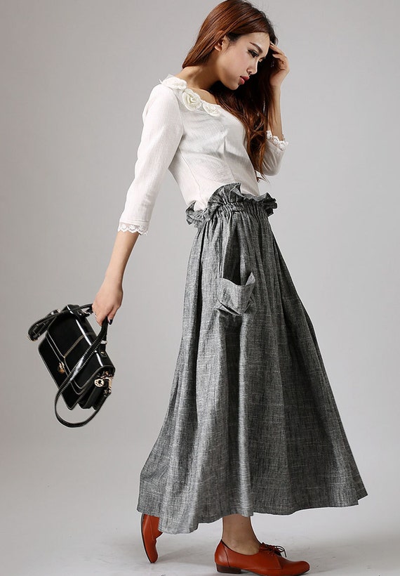 Grey maxi linen skirt 867 by xiaolizi on Etsy