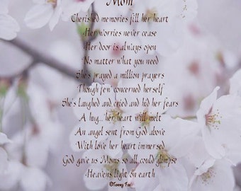 Mothers Day Gift for Mom Personalized Poem 8x10 White Dogwood Poetry Print